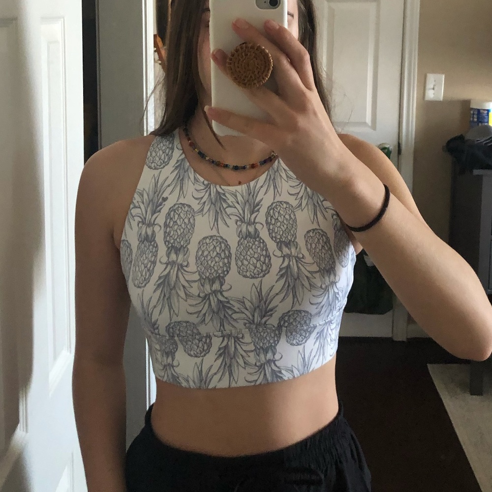 Cross Back Sports Bra Crop top- Pineapple print